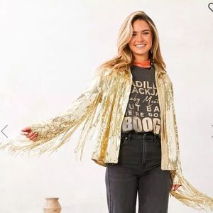 Bibi Gold Sequin Fringe Jacket - Perfect for The Eras Tour